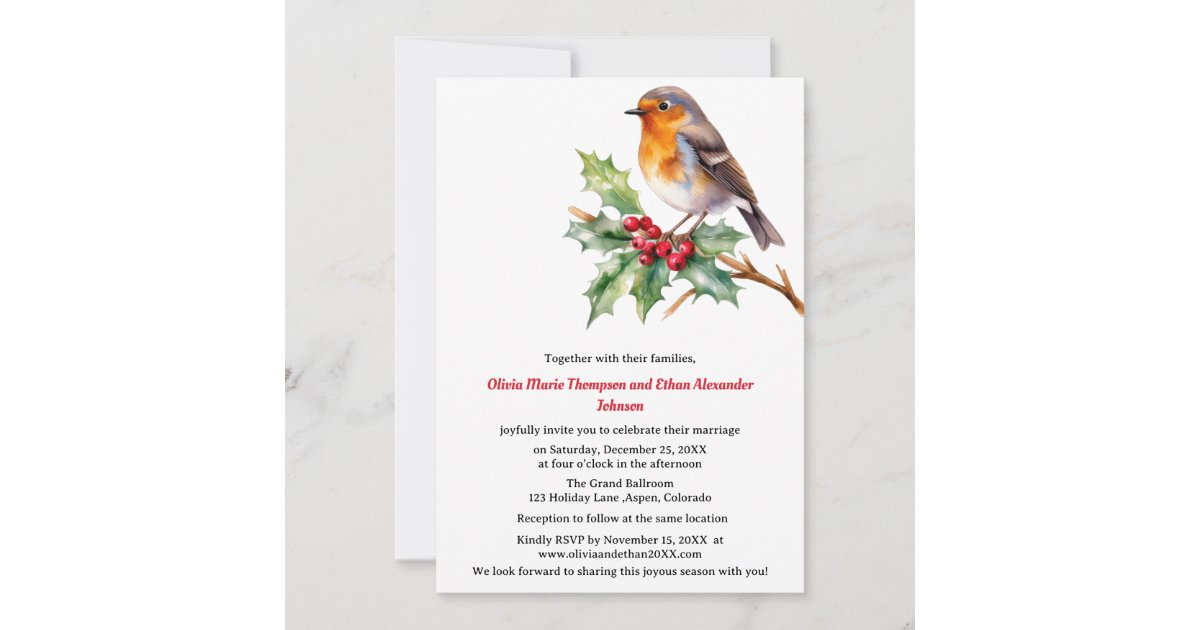 Watercolor Robin Christmas wedding invitation | Zazzle