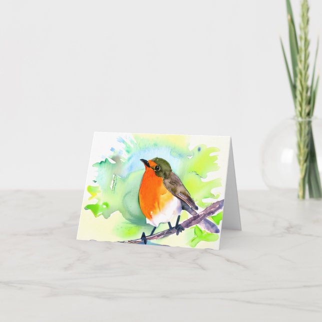 Watercolor robin customizable card (Front)