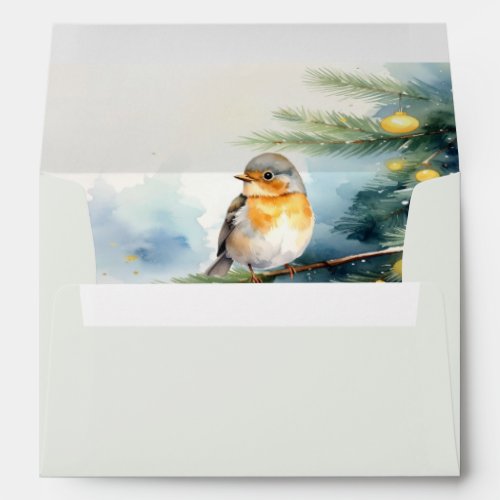 Watercolor Robin on a Pine Branch Envelope