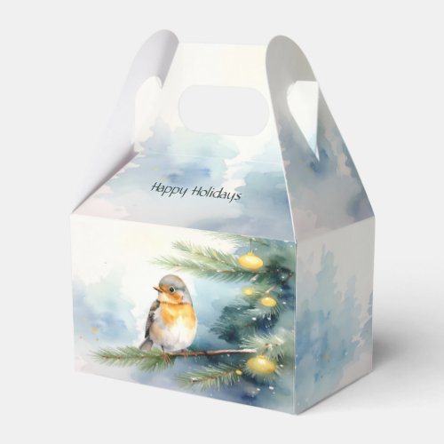 Watercolor Robin on a Pine Branch Favor Box