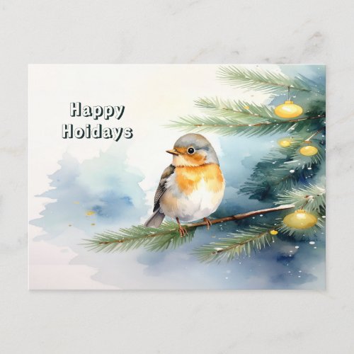 Watercolor Robin on a Pine Branch Postcard