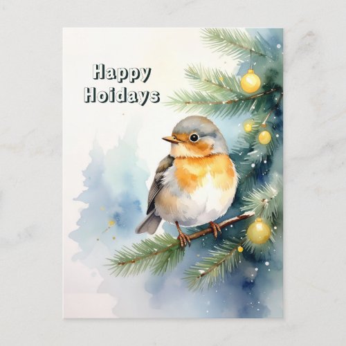 Watercolor Robin on a Pine Branch Postcard