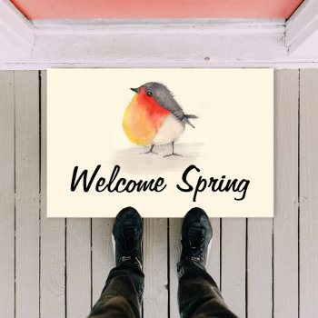Watercolor Robin Welcome Spring Door Mat by Mousefx at Zazzle
