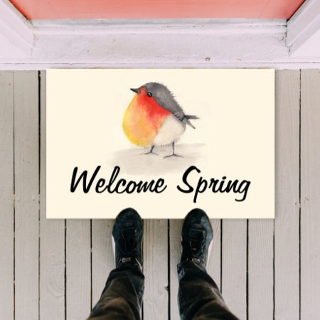 Watercolor Robin Welcome Spring Door Mat