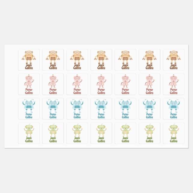 Watercolor Robot kids Clothing Label (Sheet)