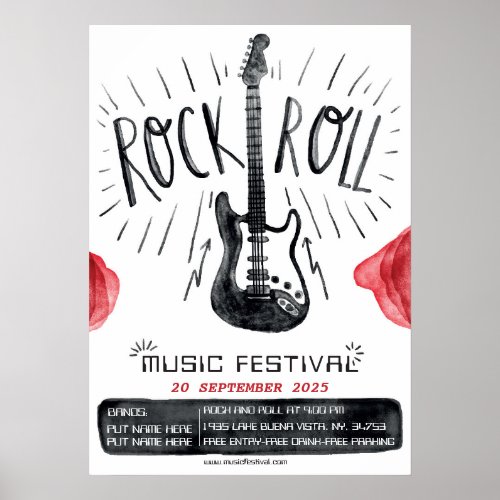 Watercolor rock and roll festival announcement Pos Poster