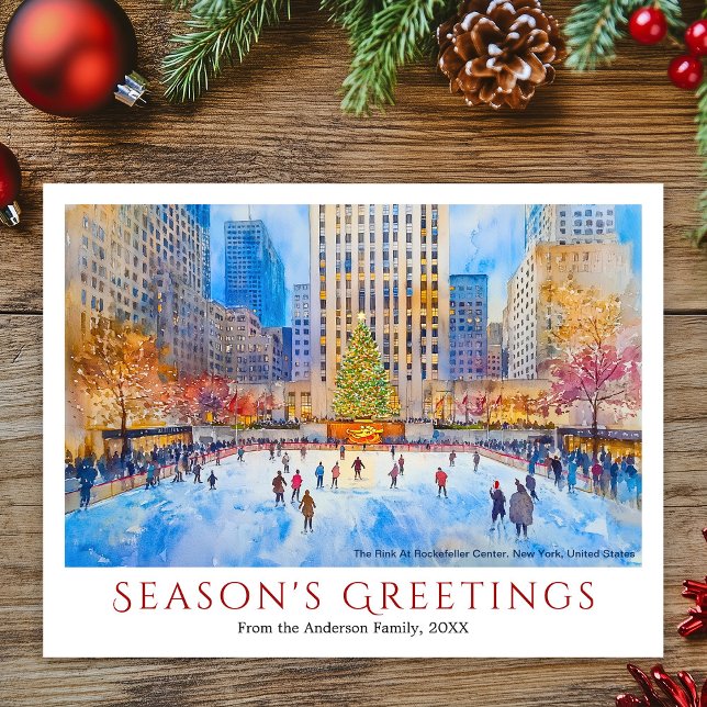 Watercolor Rockefeller Center NYC Travel Christmas Holiday Postcard (Watercolor Rink Rockefelle Center New York Travel Christmas Holiday Postcard)