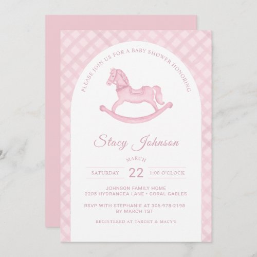 Watercolor Rocking Horse Girl Baby Shower  Invitation