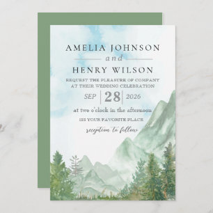 Watercolor Rocky Mountain Wedding Invitation