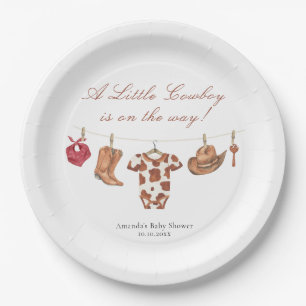 Watercolor Rodeo Western Cowboy Baby Shower Paper Plates
