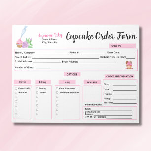 Watercolor Rolling Pin Roses Cupcake Order Form Notepad
