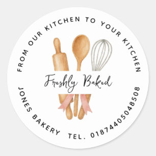 Watercolor Rolling Pin, Wooden Spoon & Whisk Stick Classic Round Sticker