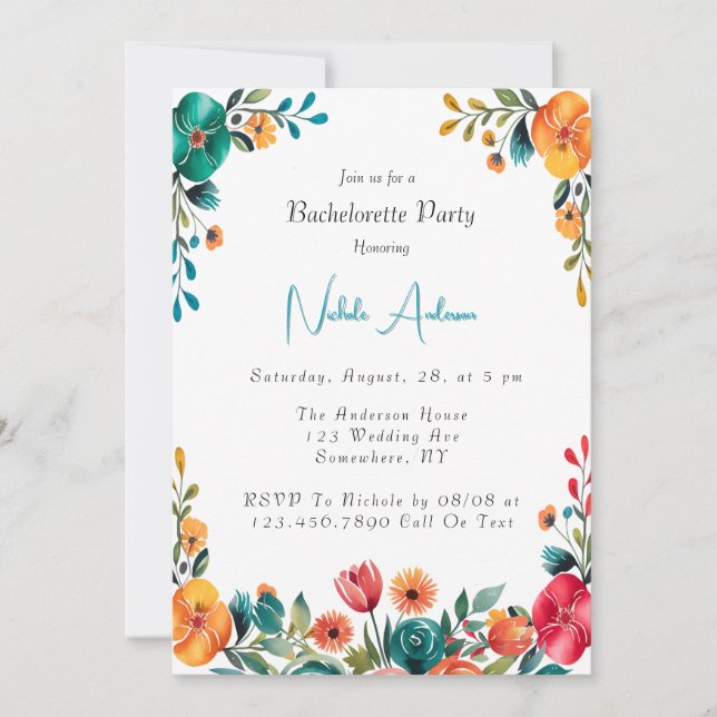 Watercolor Romance Bachelorette Party Invitation (Front)