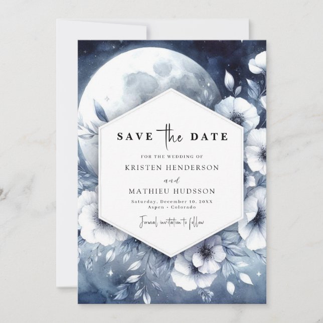 Watercolor Romance Moonlit Wedding Save The Date (Front)