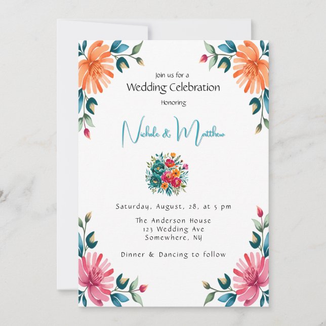 Watercolor Romance Wedding Celebration Invitation (Front)