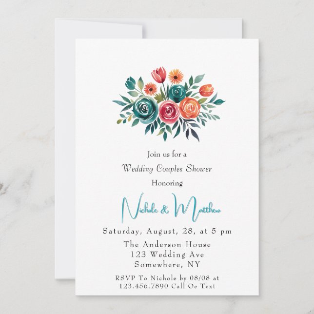 Watercolor Romance Wedding Couples Shower Invitation (Front)