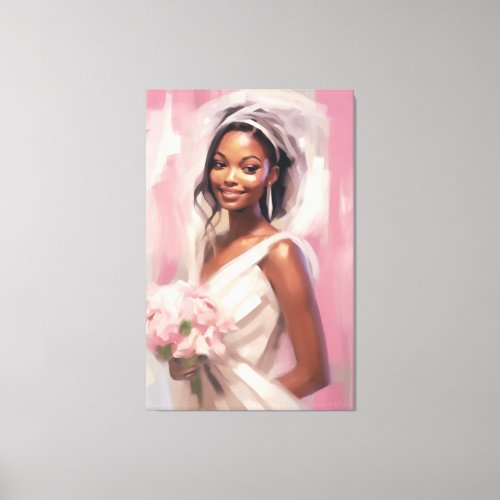 Watercolor Romantic African American Wedding Bride Canvas Print