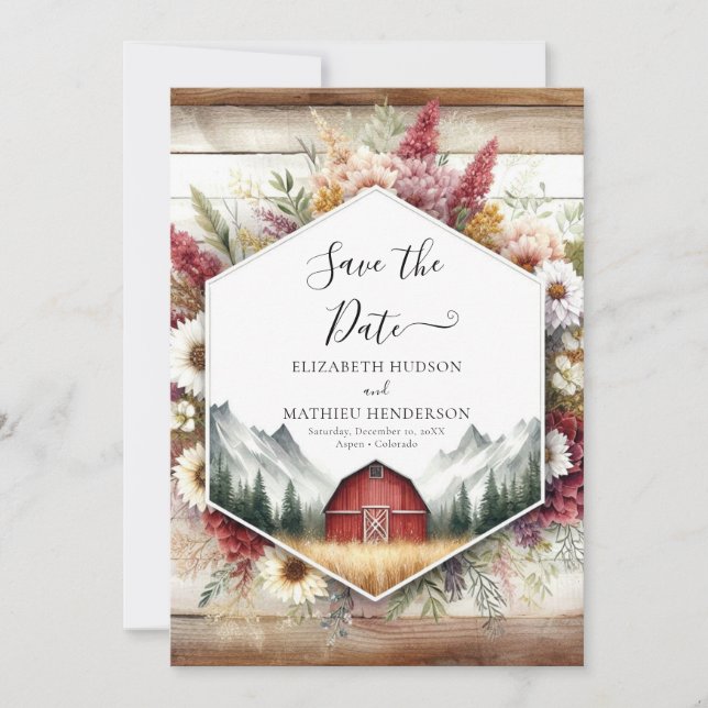 Watercolor Romantic Barnyard Wedding Save The Date (Front)