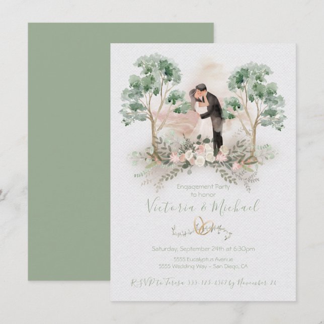 Watercolor Romantic Couple Eucalyptus Floral Invitation (Front/Back)