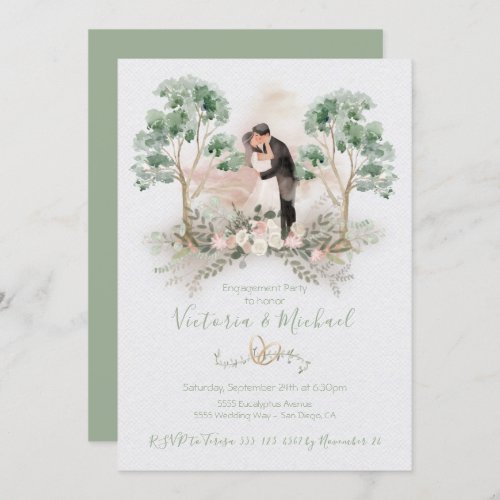 Watercolor Romantic Couple Eucalyptus Floral Invitation