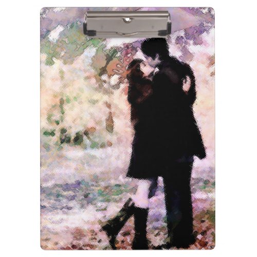Watercolor Romantic Couple Rainy Day Kiss Art Clipboard