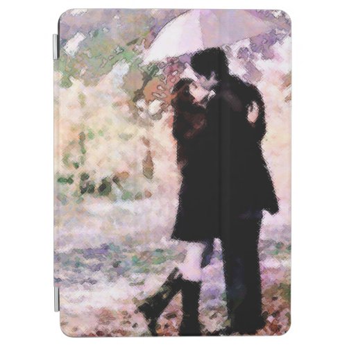 Watercolor Romantic Couple Rainy Day Kiss Art iPad Air Cover