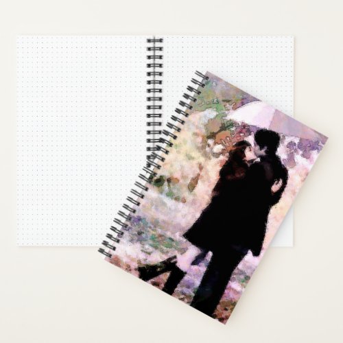 Watercolor Romantic Couple Rainy Day Kiss Art Notebook