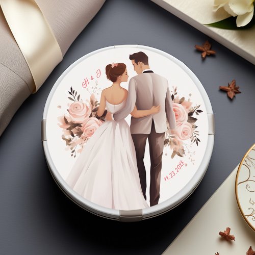 Watercolor Romantic Couple Wedding Classic Round Sticker