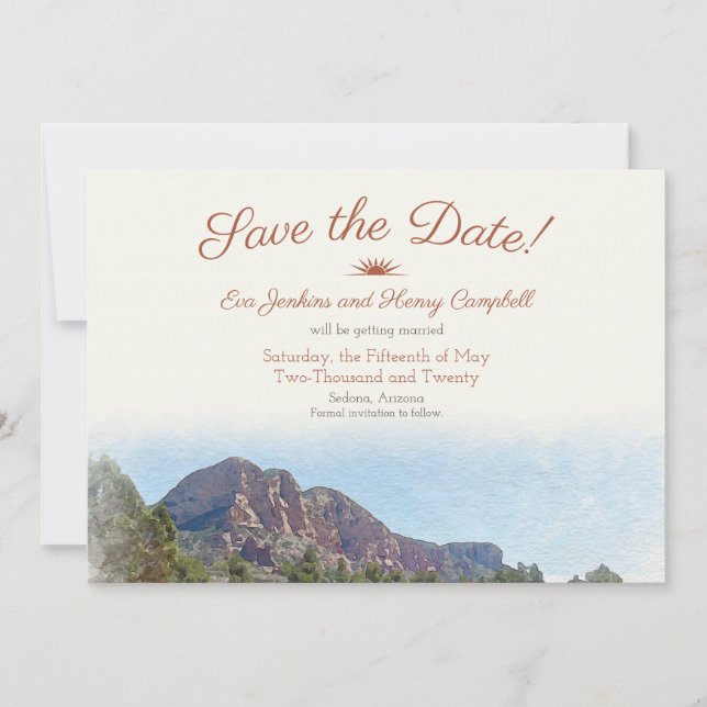Watercolor: Romantic Desert Save the Date Card (Front)