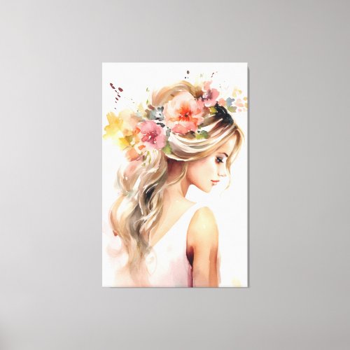 Watercolor Romantic Floral Bride Canvas Print