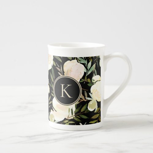 Watercolor Romantic Floral Green and White Bone China Mug