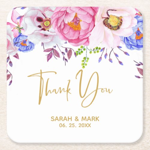 Watercolor Romantic Floral Wedding Paper Coaster