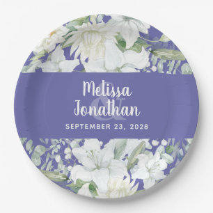 Watercolor romantic floral white flowers wedding paper plates