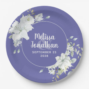Watercolor romantic floral white flowers wedding paper plates