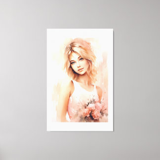Watercolor Romantic Girl Canvas Print