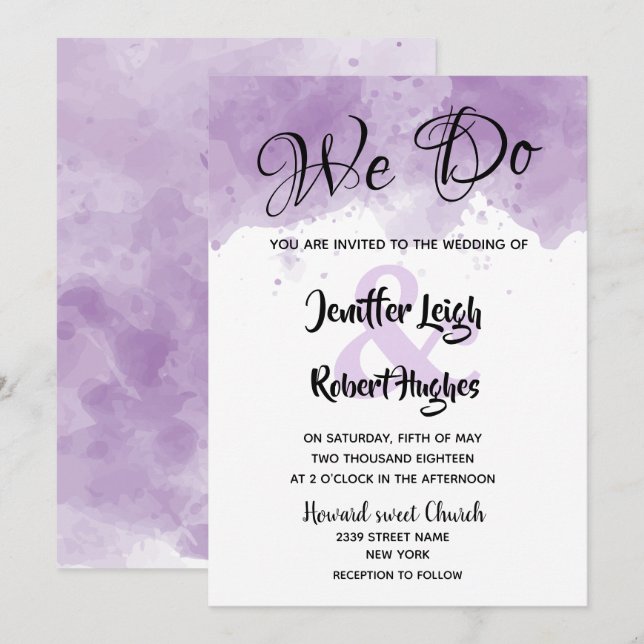 Watercolor romantic lavender wedding invitation (Front/Back)