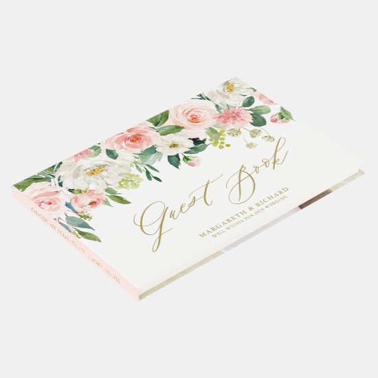 Watercolor Romantic Peach Florals I Wedding Guest Book
