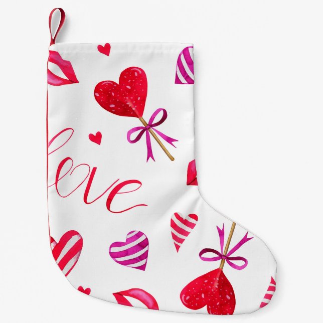 Watercolor romantic print seamless pattern small christmas stocking (Front)