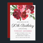 Watercolor Romantic Red Roses 90th Birthday Party Invitation<br><div class="desc">Watercolor Romantic Red Roses Womans 90th Birthday Party Invitation
See matching collection in store</div>