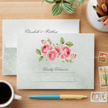 Watercolor Romantic Roses Custom Wedding  Envelope by YourWeddingDay at Zazzle