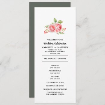 Watercolor Romantic Roses Flat Wedding Programs by YourWeddingDay at Zazzle
