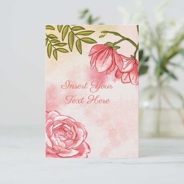 Watercolor Romantic Roses Floral  Card (Standing Front)