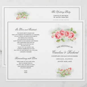 Watercolor Romantic Roses Folded Wedding Programs
