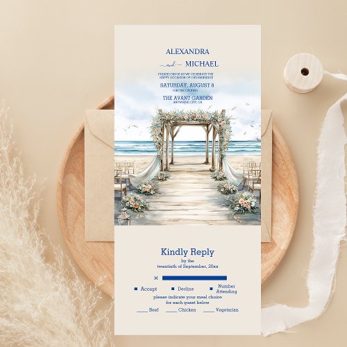 Watercolor Romantic Summer Ocean Wedding All In One Invitation