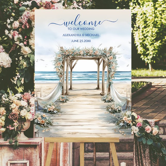 Watercolor Romantic Summer Ocean Wedding Foam Board (Creator Uploaded)