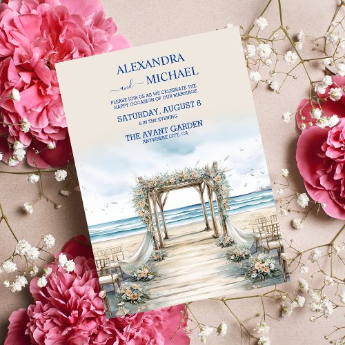 Watercolor Romantic Summer Ocean Wedding Invitation