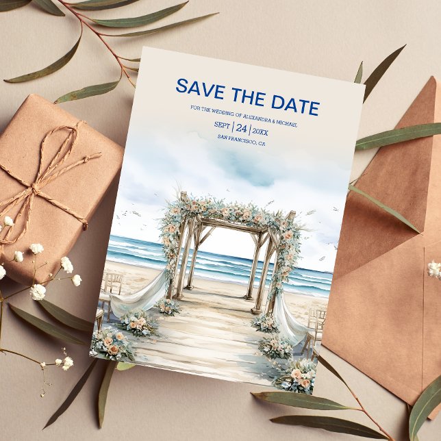 Watercolor Romantic Summer Ocean Wedding Save The Date (Creator Uploaded)