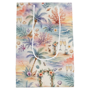 Watercolor Romantic Tropical Wedding Sunset Beach Medium Gift Bag