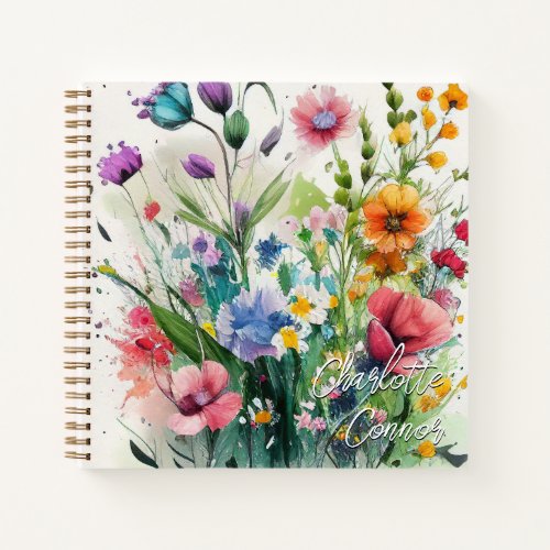 Watercolor Romantic Wildflowers Personalized Notebook