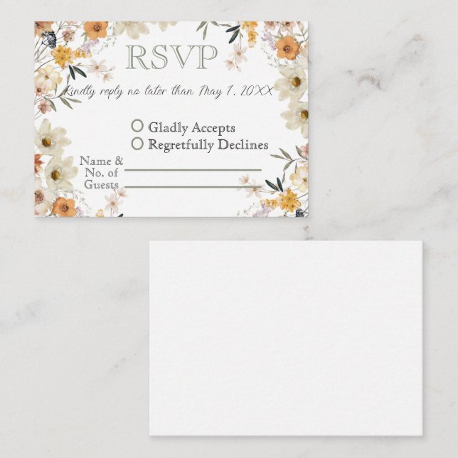 Watercolor Romantic Wildflowers RSVP Note Card (Front/Back)